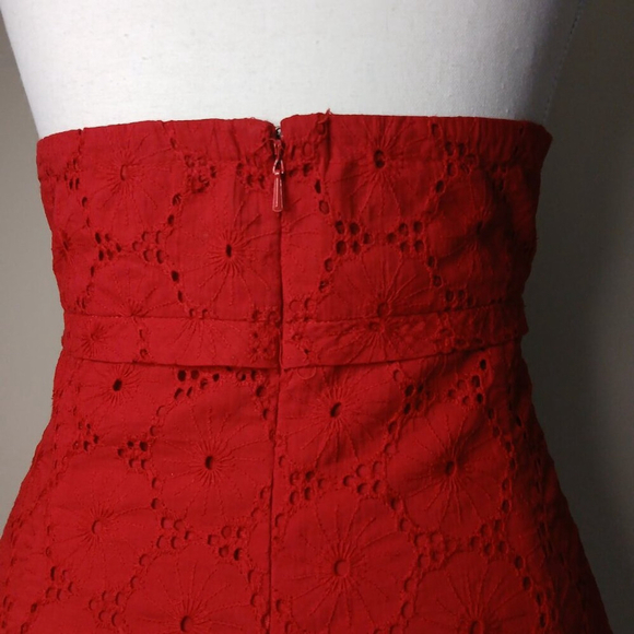 Donna Morgan Strapless Eyelet Fit and Flare Cotton Midi Dress Red Size 10 - Picture 6 of 9